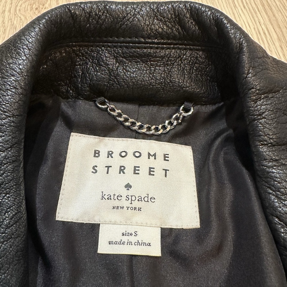 KATE SPADE Broome Street Goat Leather Moto Jacket Black Size Small $899 NWOT - Picture 2 of 10